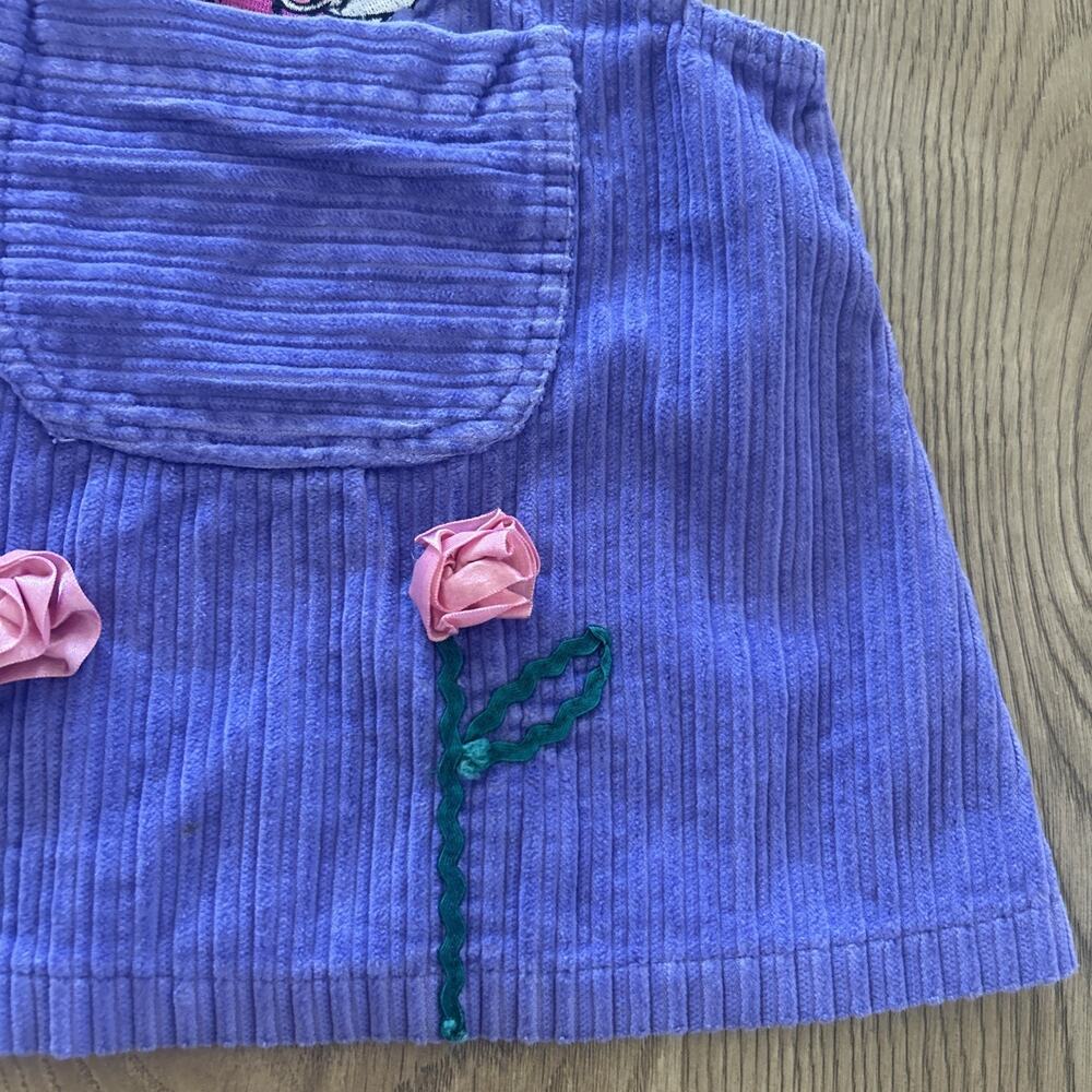 Vintage 3T Minnie Mouse Purple Corduroy Girls Romper Dress Flowers Pocket - Picture 8 of 15